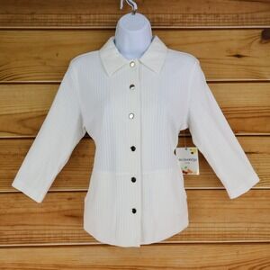 Breckenridge Snap Up Top Lightweight Blazer Womens PS‎ White 3/4 Sleeve Pockets